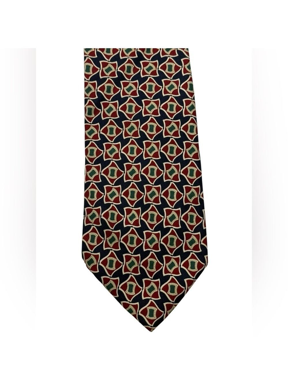 Brooks Brothers Silk Tie Geometric Medallion Navy Red 58x3.25